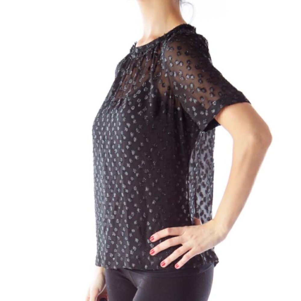 Madewell Black Metallic Polka Dot Blouse - Picture 2 of 3